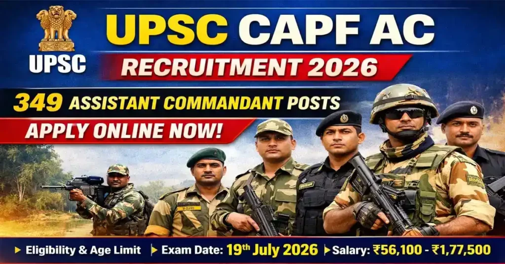 UPSC CAPF AC Recruitment 2026 : UPSC CAPF AC Assistant Commandant Recruitment 2026 Online Apply Starts.